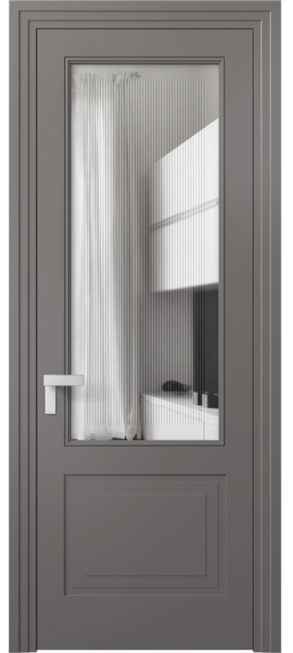 Межкомнатная дверь Rocca 8352 Матовый классический серый Прозрачное стекло с гравировкой "Каннелюры", триплекс, 7 мм Цена 69519 ₽ | Volhovec