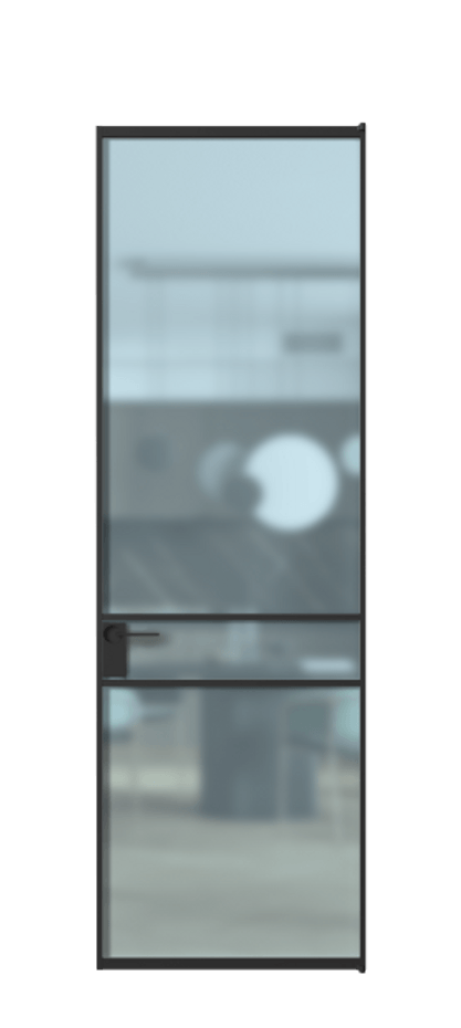 Алюминиевая дверь АЛПЛ040.02 Алюминий Черный Сатинированное голубое стекло, триплекс, 6мм Цена 130890  | Volhovec