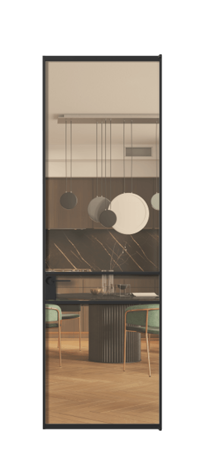 Алюминиевая дверь АЛПЛ040.02 Алюминий Черный Прозрачное оранжевое стекло, триплекс, 6мм Цена 130890  | Volhovec