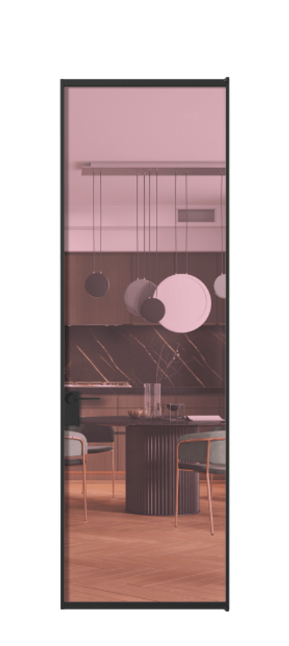 Алюминиевая дверь АЛПЛ040.01 Алюминий Черный Прозрачное розовое стекло, триплекс, 6мм Цена 125490  | Volhovec