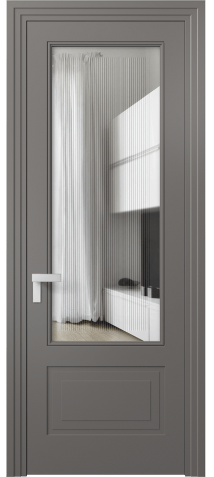 Межкомнатная дверь Rocca 8342 Матовый классический серый Прозрачное стекло с гравировкой "Каннелюры", триплекс, 7 мм Цена 69519 ₽ | Volhovec