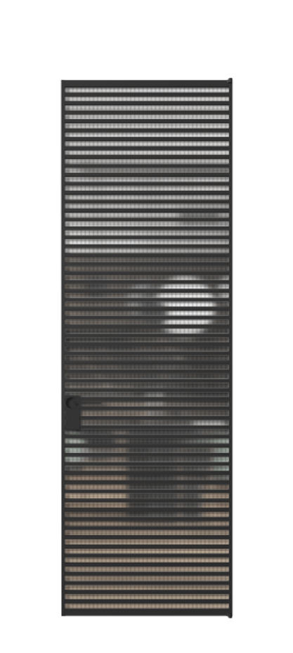 Алюминиевая дверь АЛПЛ040.07 Алюминий Черный Декоративное стекло с сеткой "Mesh silver", триплекс, 6 мм Цена 216990  | Volhovec