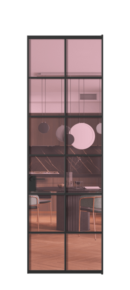 Алюминиевая дверь АЛПЛ040.05 Алюминий Черный Прозрачное розовое стекло, триплекс, 6мм Цена 136090  | Volhovec