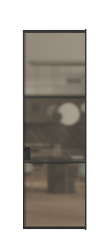 Алюминиевая дверь АЛПЛ040.03 Алюминий Черный Сатинированное бронзовое стекло, триплекс Цена 810160  | Volhovec