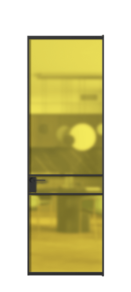 Алюминиевая дверь АЛПЛ040.02 Алюминий Черный Сатинированное жёлтое стекло, триплекс, 6мм Цена 130890  | Volhovec