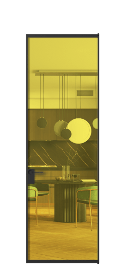 Алюминиевая дверь АЛПЛ040.01 Алюминий Черный Прозрачное жёлтое стекло, триплекс, 6мм Цена 125490  | Volhovec