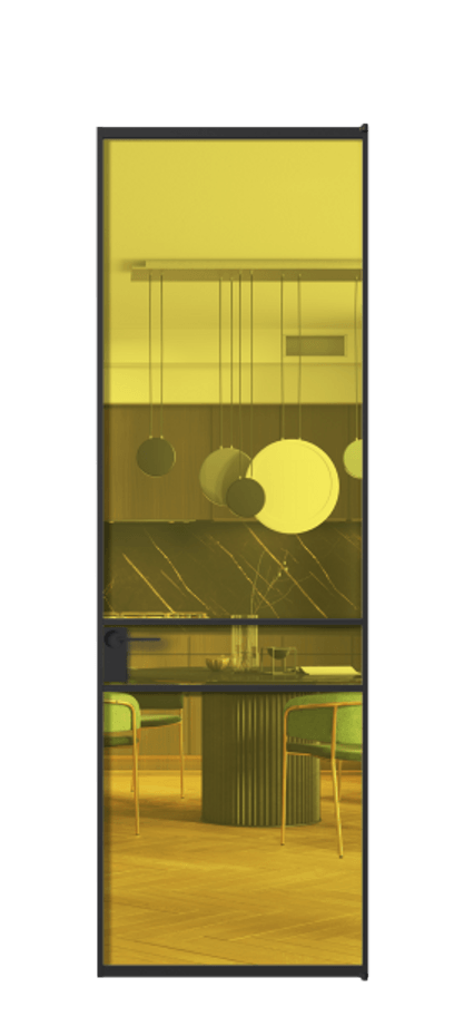 Алюминиевая дверь АЛПЛ040.02 Алюминий Черный Прозрачное жёлтое стекло, триплекс, 6мм Цена 130890  | Volhovec