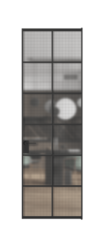 Алюминиевая дверь АЛПЛ040.05 Алюминий Черный Декоративное стекло с сеткой "Mesh silver", триплекс, 6 мм Цена 144090  | Volhovec