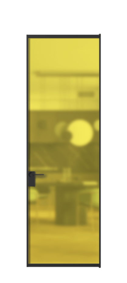 Алюминиевая дверь АЛПЛ040.01 Алюминий Черный Сатинированное жёлтое стекло, триплекс, 6мм Цена 125490  | Volhovec