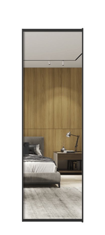 Алюминиевая дверь АЛПЛ040.01 Алюминий Черный Двустороннее зеркало, триплекс 6 мм, триплекс 6 мм Цена 125490  | Volhovec