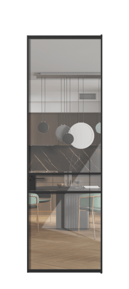 Алюминиевая дверь АЛПЛ040.02 Алюминий Черный Рефлективное прозрачное стекло "Stopsol", калёное, 6мм Цена 138890  | Volhovec