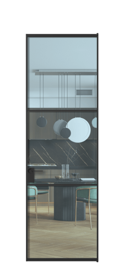 Алюминиевая дверь АЛПЛ040.03 Алюминий Черный Прозрачное голубое стекло, триплекс Цена 111130  | Volhovec