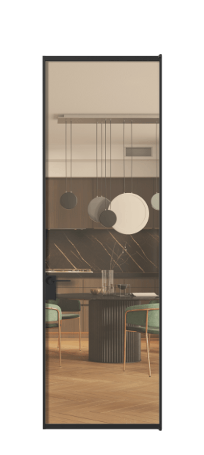 Алюминиевая дверь АЛПЛ040.01 Алюминий Черный Прозрачное оранжевое стекло, триплекс, 6мм Цена 125490  | Volhovec