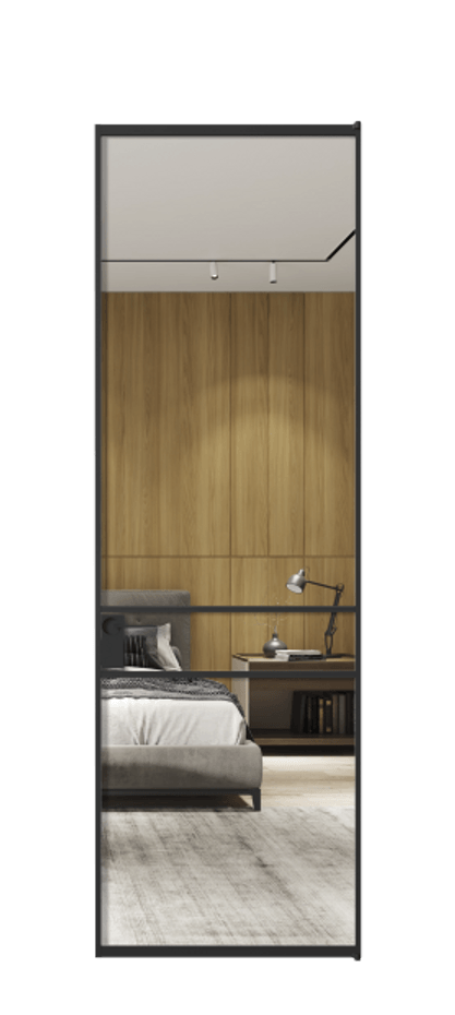 Алюминиевая дверь АЛПЛ040.02 Алюминий Черный Двустороннее зеркало, триплекс 6 мм, триплекс 6 мм Цена 130890  | Volhovec