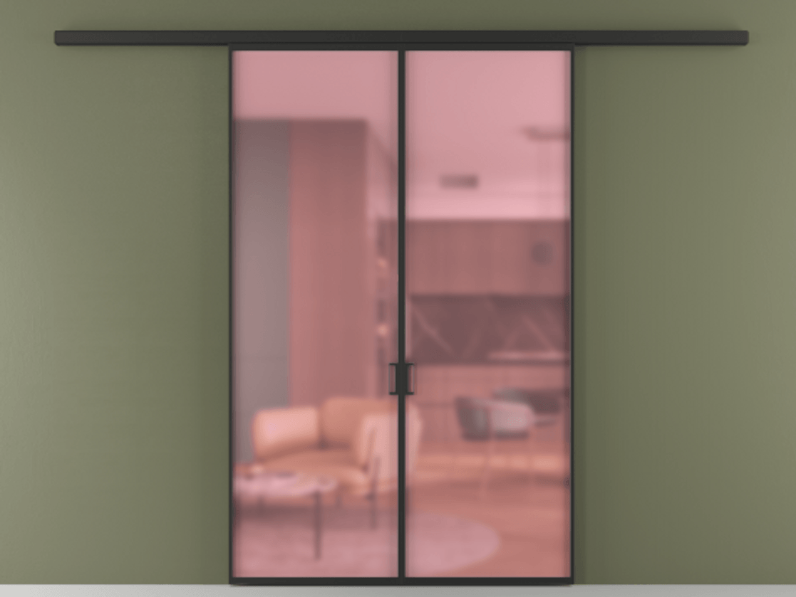 Перегородка Formato вдоль стены 2 створки АЛПР 040.01 Алюминий Черный Сатинированное розовое стекло, триплекс Цена 1259600 AMD | Volhovec