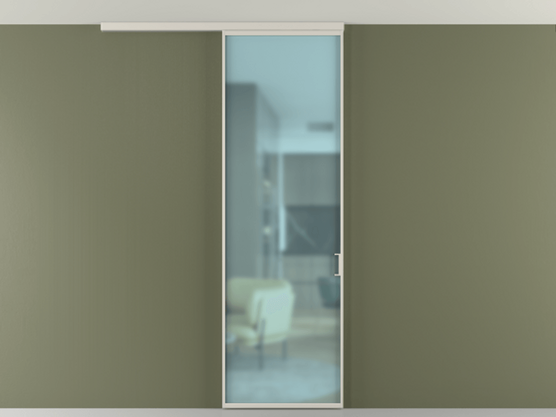 Перегородка Formato вдоль стены на потолок 1 створка АЛПР 040.01 Алюминий облачно-серый Сатинированное голубое стекло, триплекс Цена 649000 AMD | Volhovec