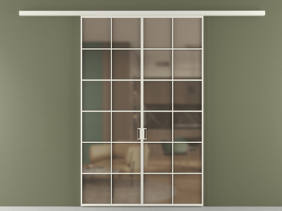 Алюминевая перегородка vd2_05 Бронза сатин триплекс БЕЛ. Цвет Алюминий Белый. Материал Алюминий. Коллекция Перегородка Formato вдоль стены двустворчатая. Картинка.