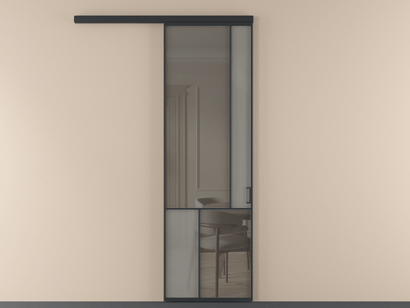 Алюминевая перегородка vd1_1 БЕЛ. Цвет Алюминий Черный. Материал Алюминий. Коллекция Перегородка Mosaic вдоль стены одностворчатая. Картинка.