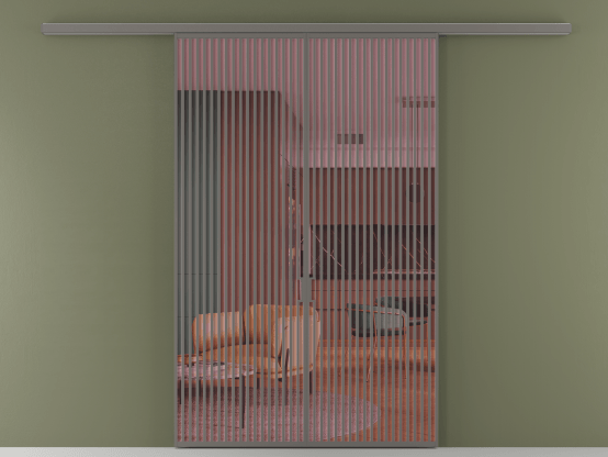 Алюминевая перегородка АЛПР 040.06_АКЛС_ПРОЗ РОЗ_new. Цвет Алюминий классический серый. Материал Алюминий в эмали. Коллекция Перегородка Формато вдоль стены 2 створки. Картинка.