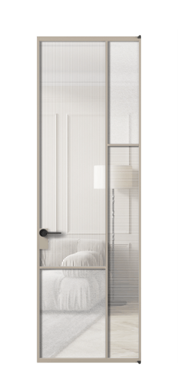 Дверь межкомнатная АЛПЛ041.12 АБСК Рифлёное стекло "Дюна" + Фактурное стекло "Лёд". Цвет Алюминий бисквитный. Материал Алюминий в эмали. Коллекция Мозаик. Картинка.