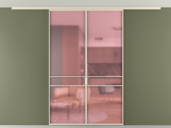 Алюминевая перегородка vd2_02 Алюминий бежево-серый Сатинированное розовое стекло, триплекс, 6мм. Цвет Алюминий бежево-серый. Материал Алюминий в эмали. Коллекция Перегородка Formato вдоль стены на потолок 2 створки. Картинка.