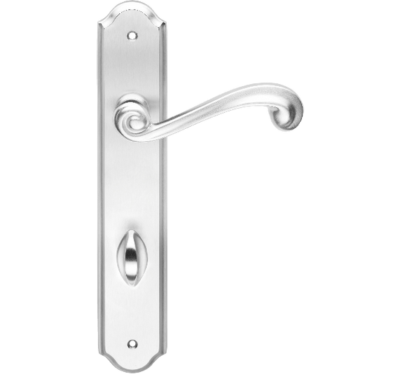Ручки для дверей Ручка дверная Леди на планке с сантех заверткой. Цвет Матовый хром. Коллекция Леди на планке с сантех заверткой. Картинка.